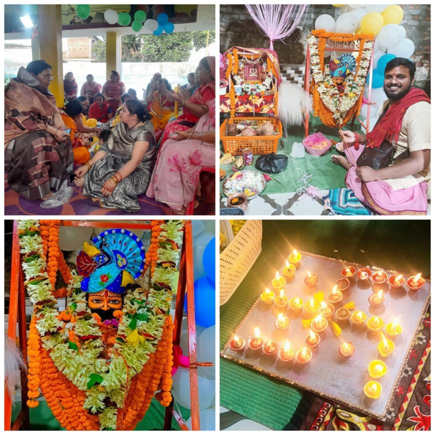 घरघोडा राधा कृष्ण श्याम मंदिर मे महिला समिति द्वारा मनाया गया झूला उत्सव