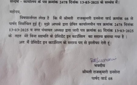 घरघोड़ा नगर पंचायत पीआईसी से भाजपा पार्षद ने दिया स्तीफा 